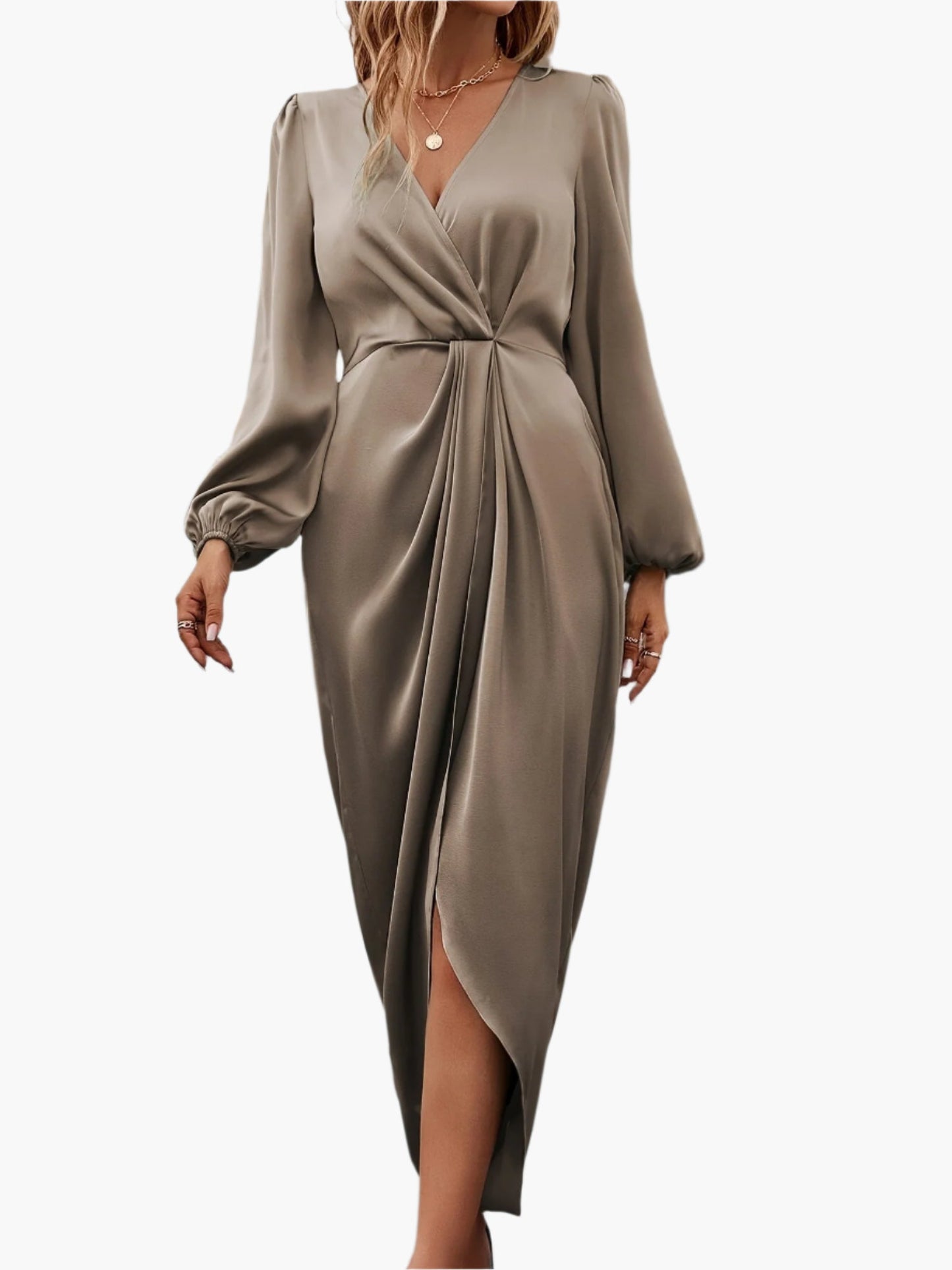 Damen Elegantes Wickelkleid mit Falten, Formell, Festlich, Abendmode