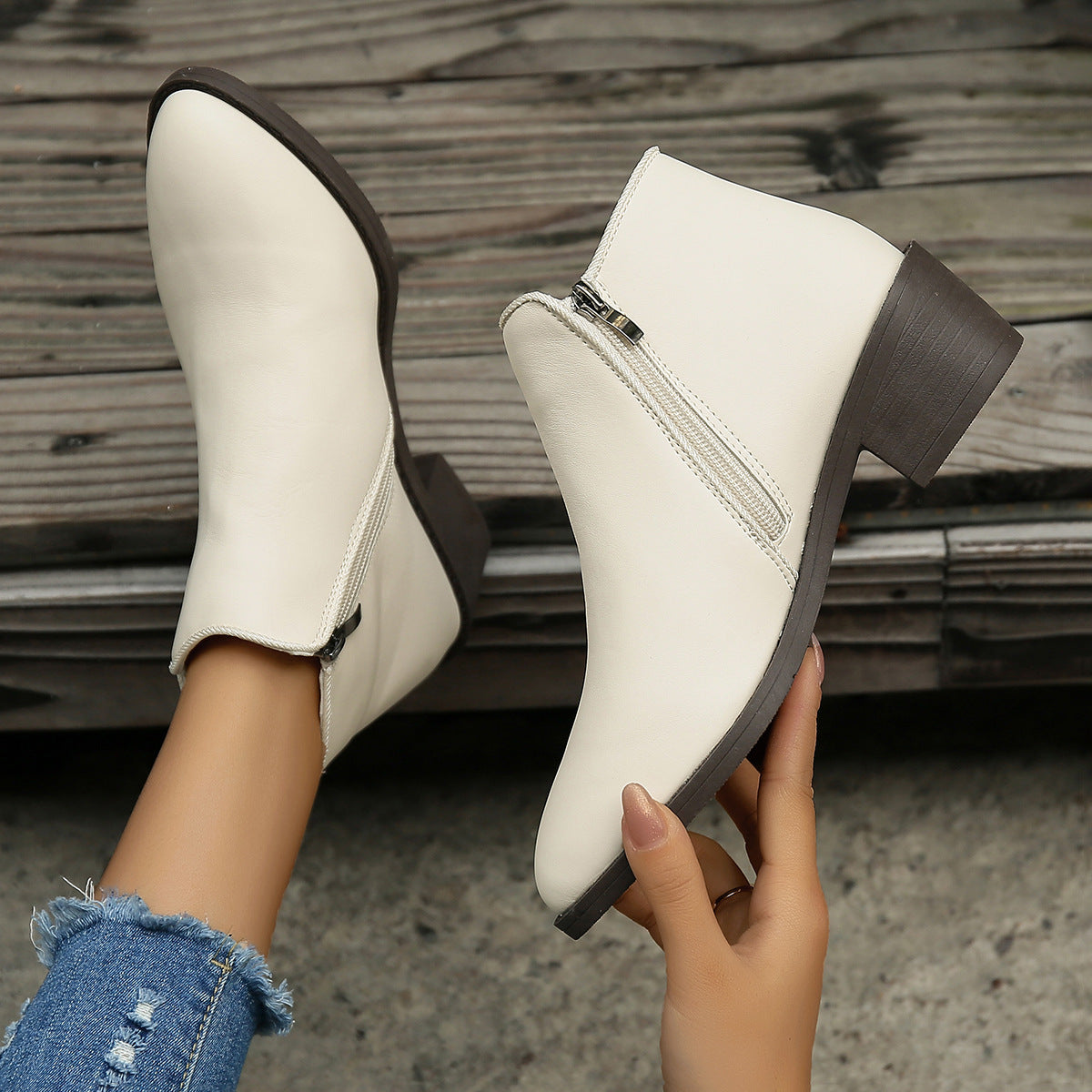 Shirley – Chunky Damenstiefel mit mittlerem Absatz und Seitenreißverschluss