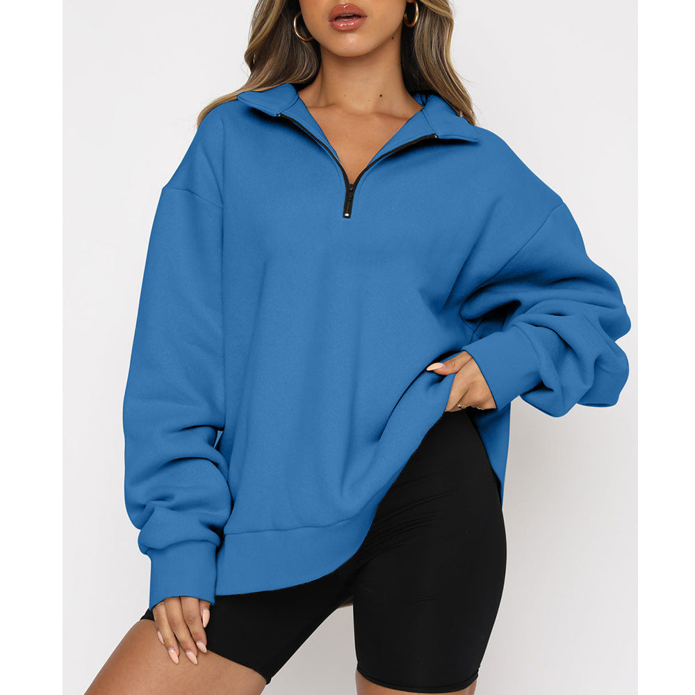 Margaret – Damen-Pullover mit Reißverschluss und Umschlagkragen