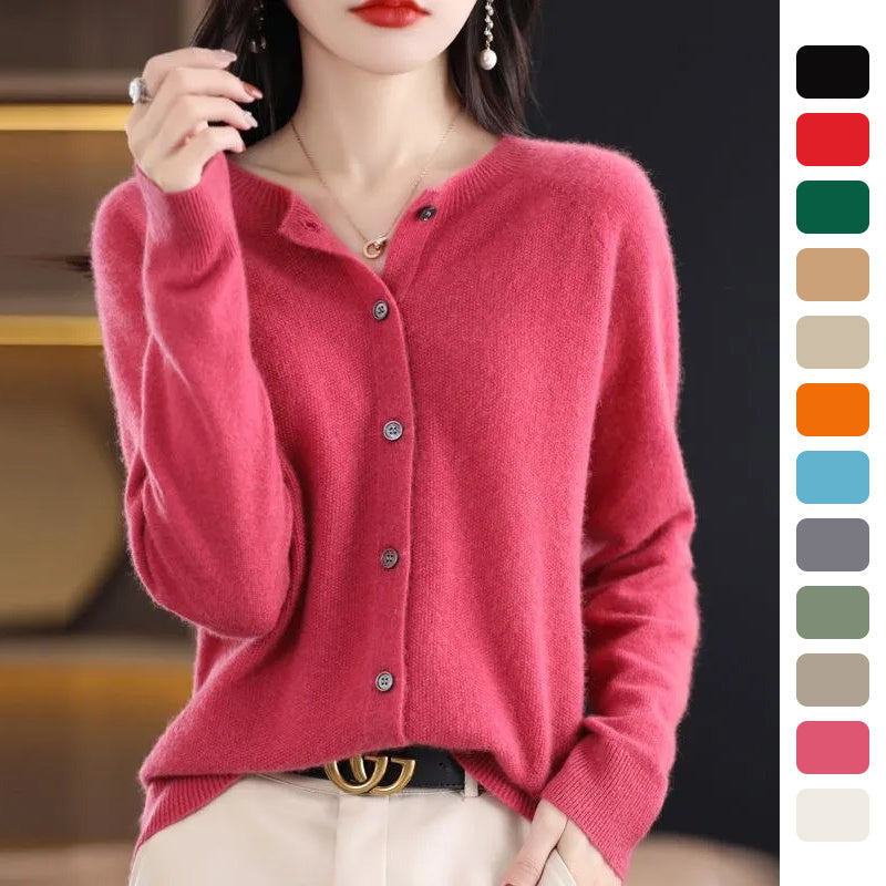 Margaret – Damen Cardigan aus Merinowolle mit O-Ausschnitt