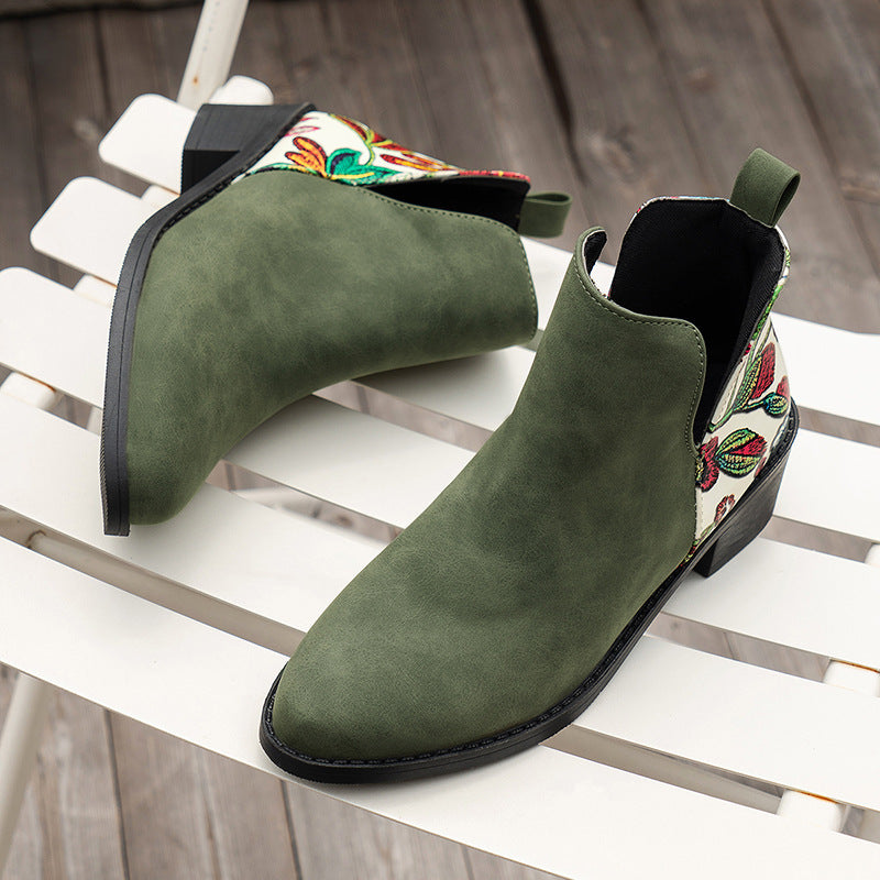 Clara – Geblümte Damenstiefeletten mit seitlichem Reißverschluss und quadratischem Absatz