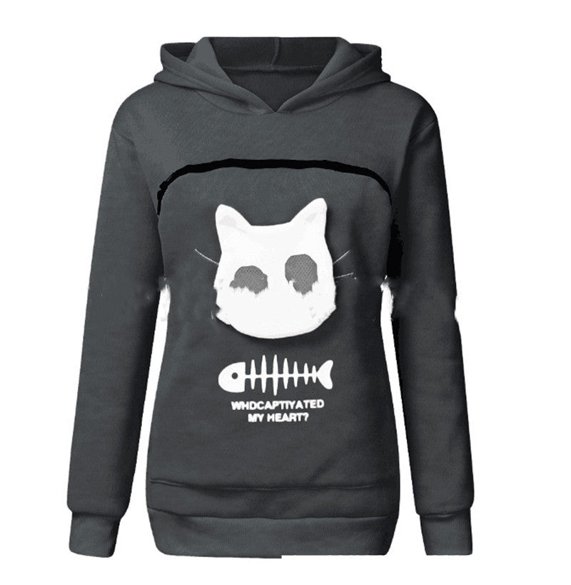 Karen – Damen Kapuzenpullover mit Katzen-Taschen-Design