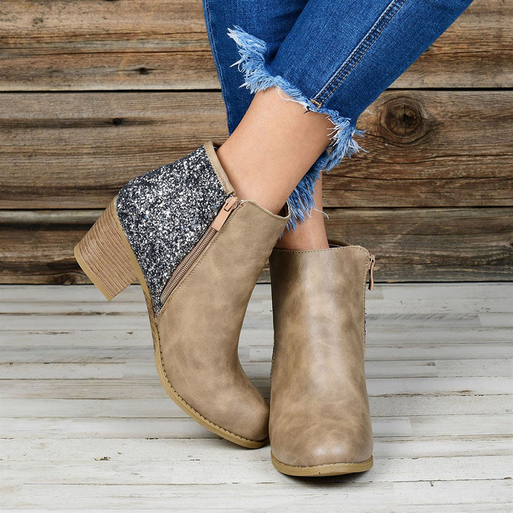Carly – Glitzernde Damenstiefeletten mit dicken Absätzen