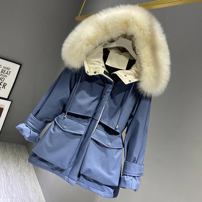 Melanie – Damen Wintermantel mit Kapuze und Kunstpelzkragen