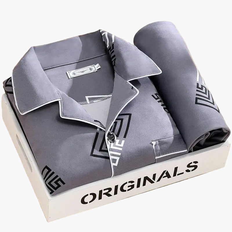 Herren Pyjama Set – Klassischer Schlafanzug mit Weizenmuster, Komfort-Loungewear