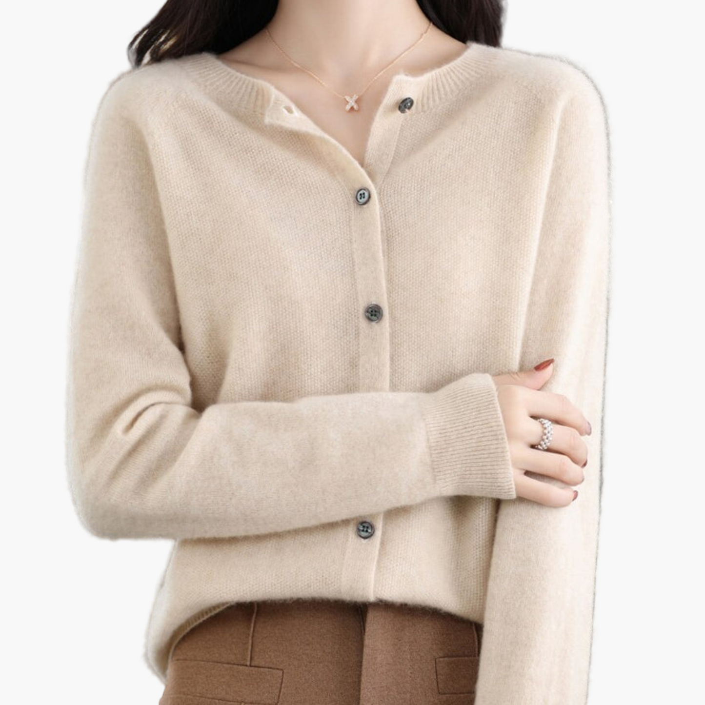 Damen Strickjacke mit Rundhalsausschnitt – Klassischer Cardigan für Alltag und Büro