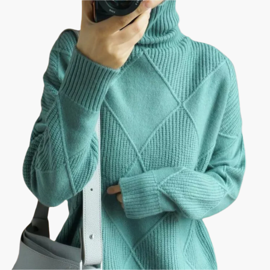 Damen Strickpullover im modernen Rauten-Design – Stilvoller Freizeitpullover für Herbst und Winter