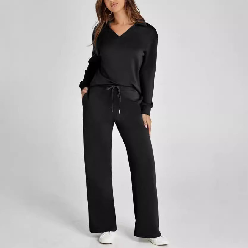 Megan – Lockeres V-Ausschnitt-Set mit Kordelzug und elastischer Taille