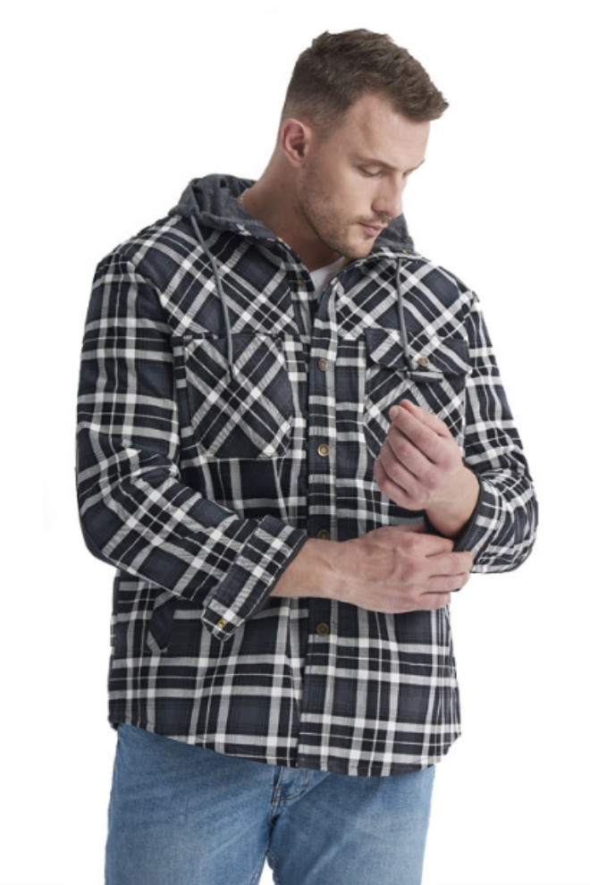 Herren Flanelljacke mit Kapuze – Gefüttertes Holzfällerhemd für Outdoor und Freizeit