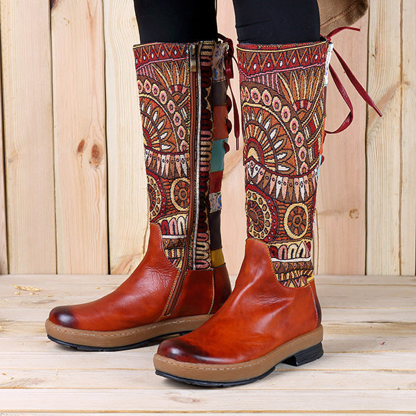Christina – Bohemian Retro Motorradstiefel aus Echtleder