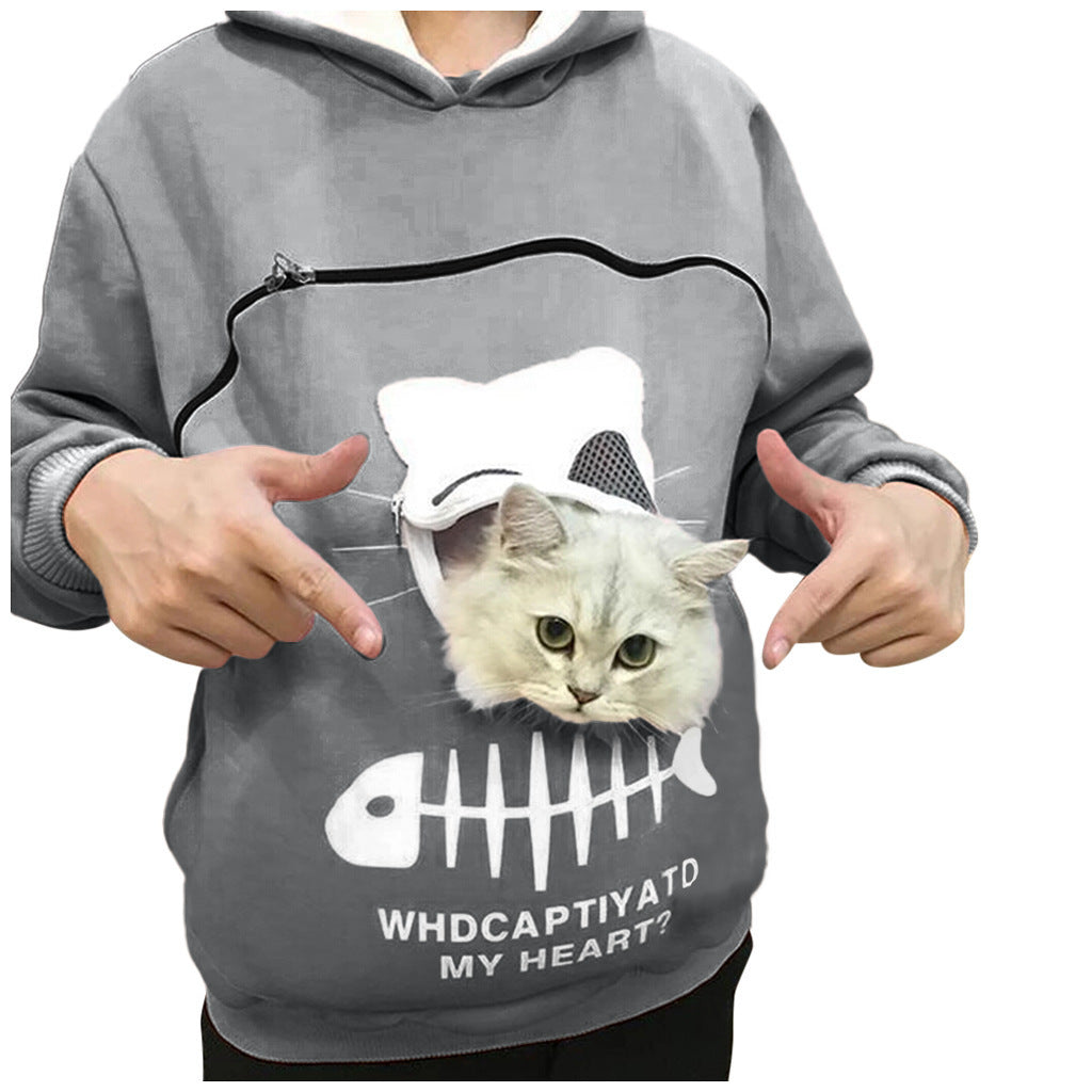 Karen – Damen Kapuzenpullover mit Katzen-Taschen-Design