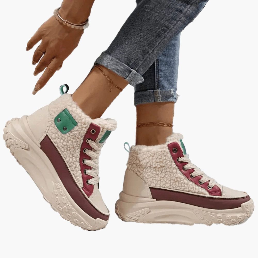 Damen Winter Sneaker Stiefeletten – Modische High Top Schuhe mit Warmfutter und Plateau-Sohle
