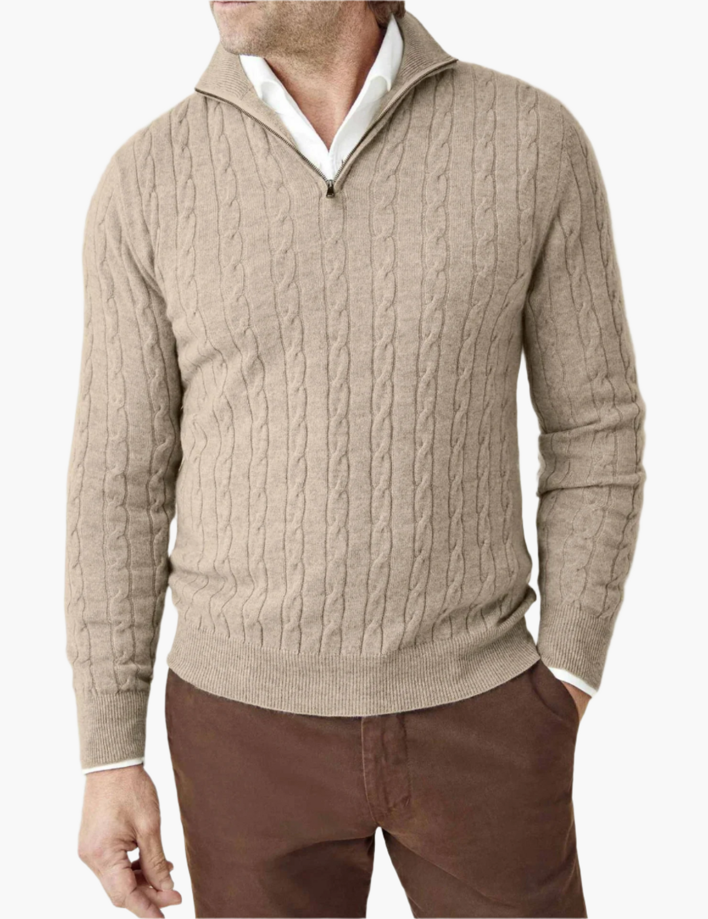 Herren Zopfmuster Strickpullover mit Reißverschluss – Eleganter Freizeit- und Business-Look