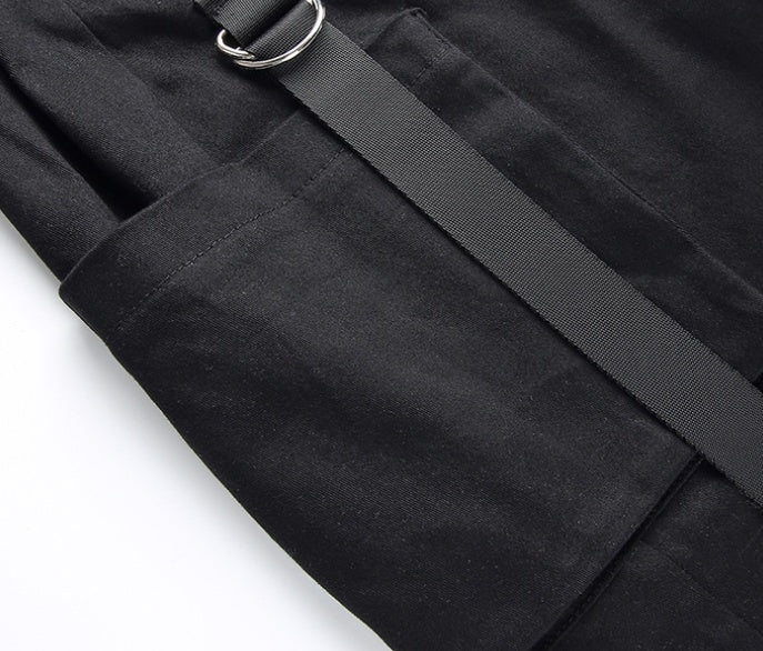 Lucy – Schwarze Damen-Cargohose mit hohem Bund und Patchwork