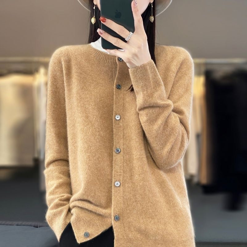 Margaret – Damen Cardigan aus Merinowolle mit O-Ausschnitt