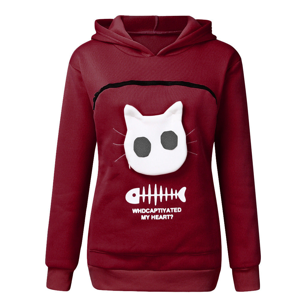 Karen – Damen Kapuzenpullover mit Katzen-Taschen-Design