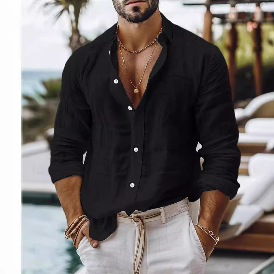 Fred – Herrenhemd aus Baumwoll-Leinen im Casual-Stil mit Langarm