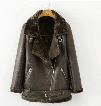 Laura – Warme Kunstpelz-Lederjacke mit Gürtel