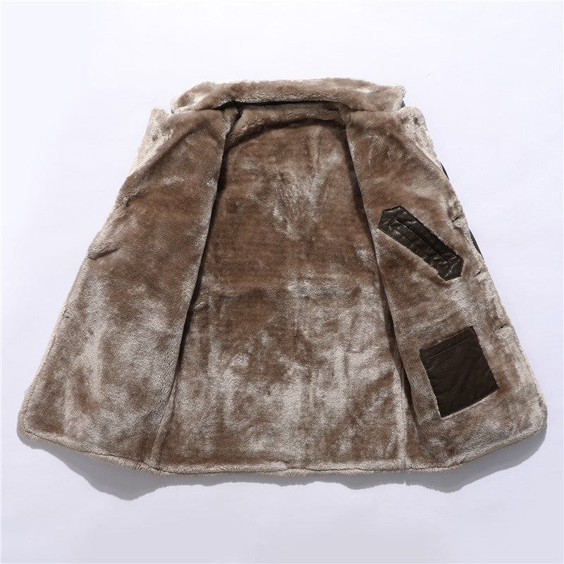 Philip – Langer Herrenmantel aus veganem Leder mit Fleecefutter