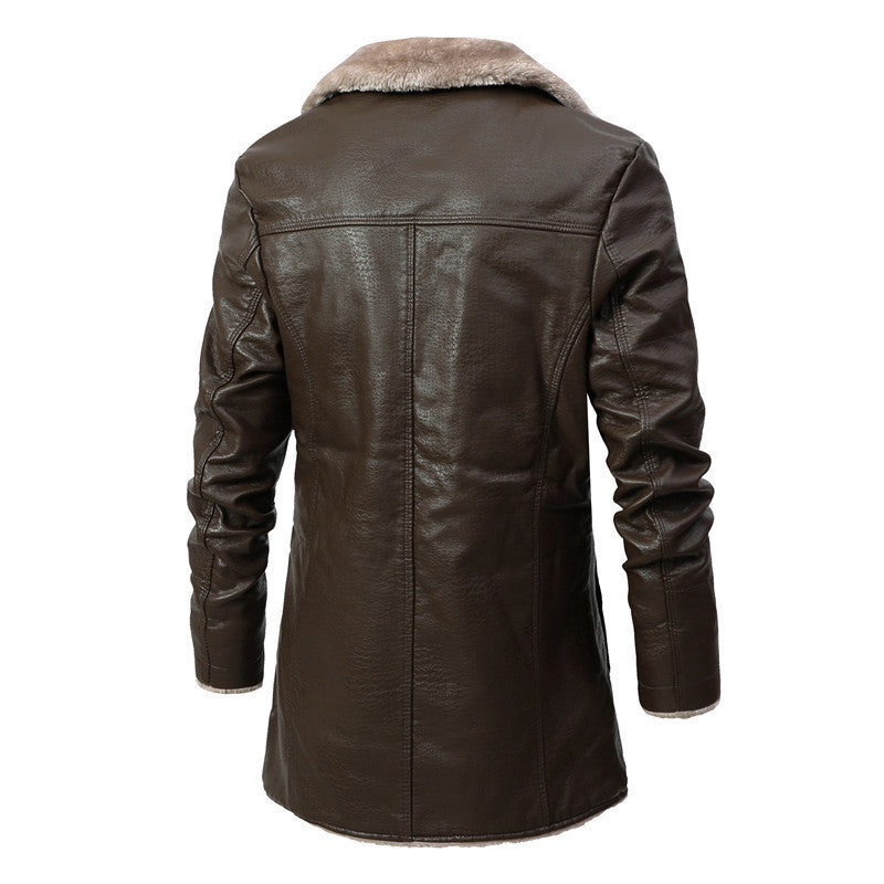 Philip – Langer Herrenmantel aus veganem Leder mit Fleecefutter