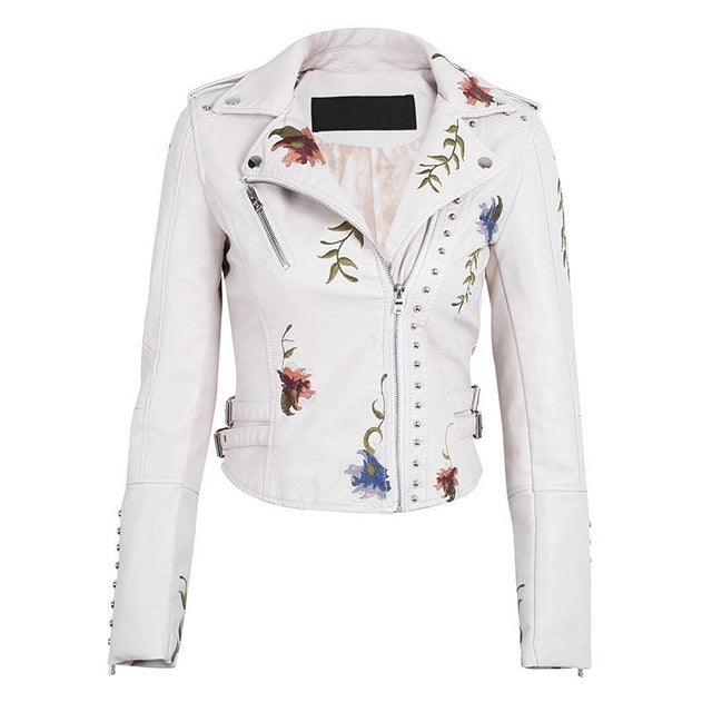 Melanie – Punk Kunstlederjacke in Weiß für Damen