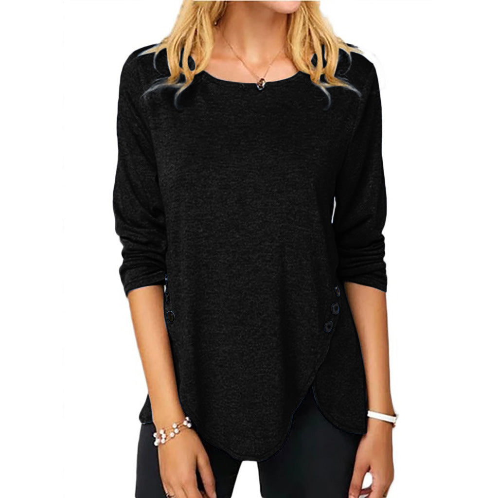 Emma – Langarmshirt mit Unregelmäßigem Knopfsaum