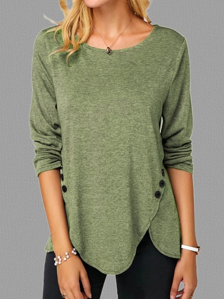 Emma – Langarmshirt mit Unregelmäßigem Knopfsaum