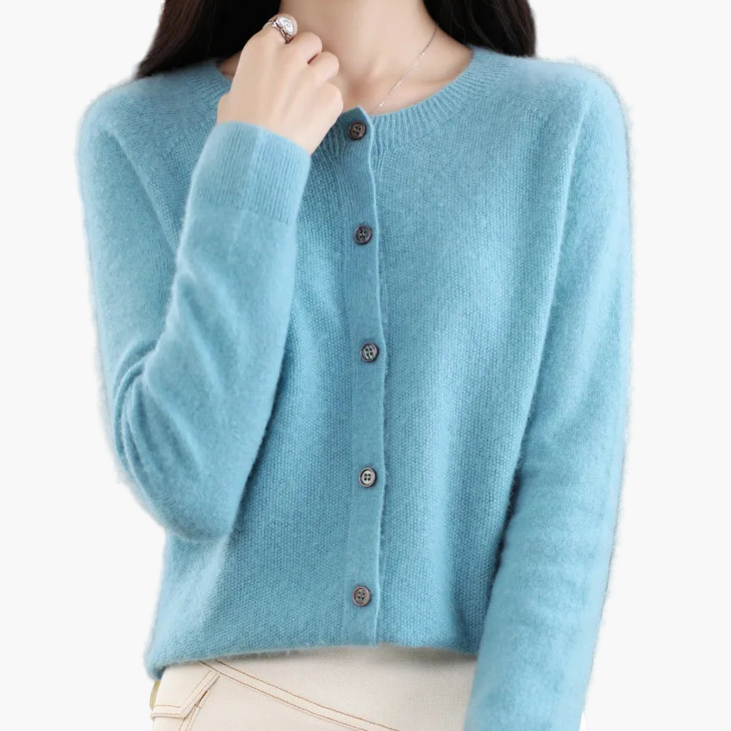 Damen Strickjacke mit Rundhalsausschnitt – Klassischer Cardigan für Alltag und Büro