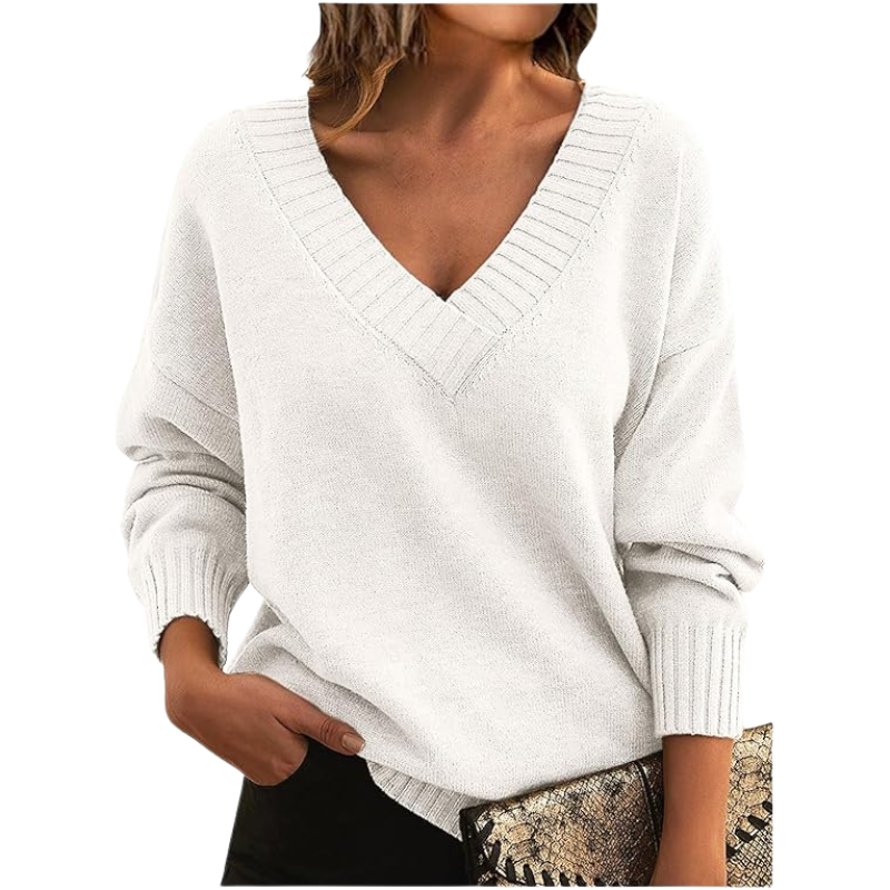 Damen Pullover V-Ausschnitt Strickpullover Elegant Freizeitmode für Winter