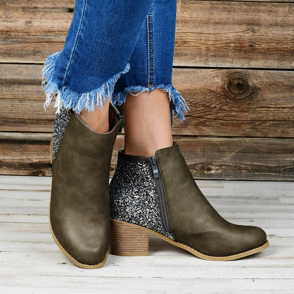 Carly – Glitzernde Damenstiefeletten mit dicken Absätzen