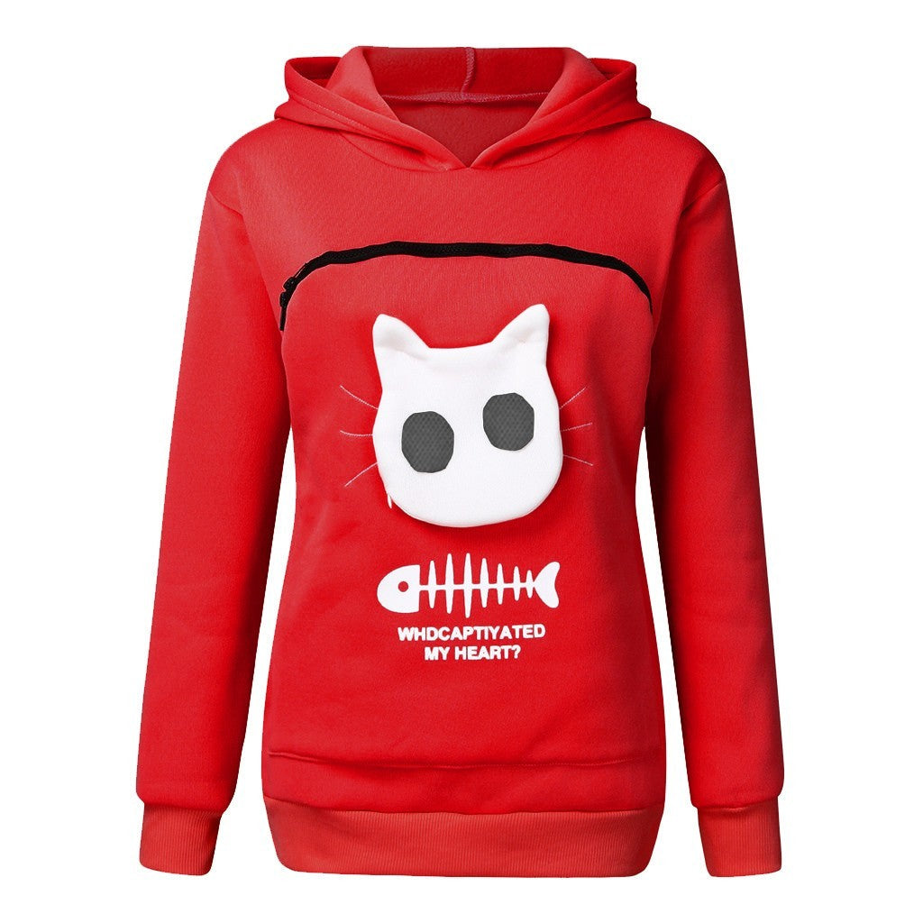 Karen – Damen Kapuzenpullover mit Katzen-Taschen-Design