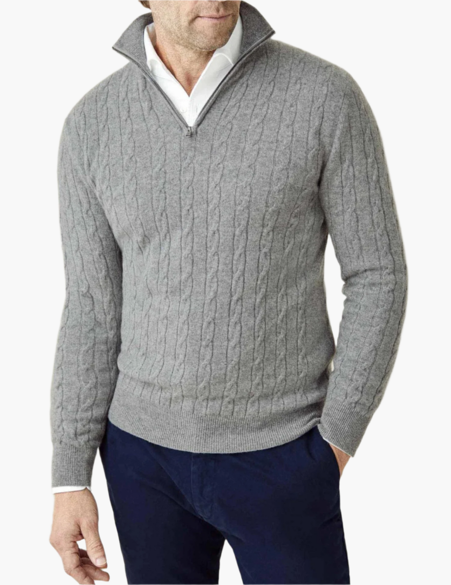Herren Zopfmuster Strickpullover mit Reißverschluss – Eleganter Freizeit- und Business-Look