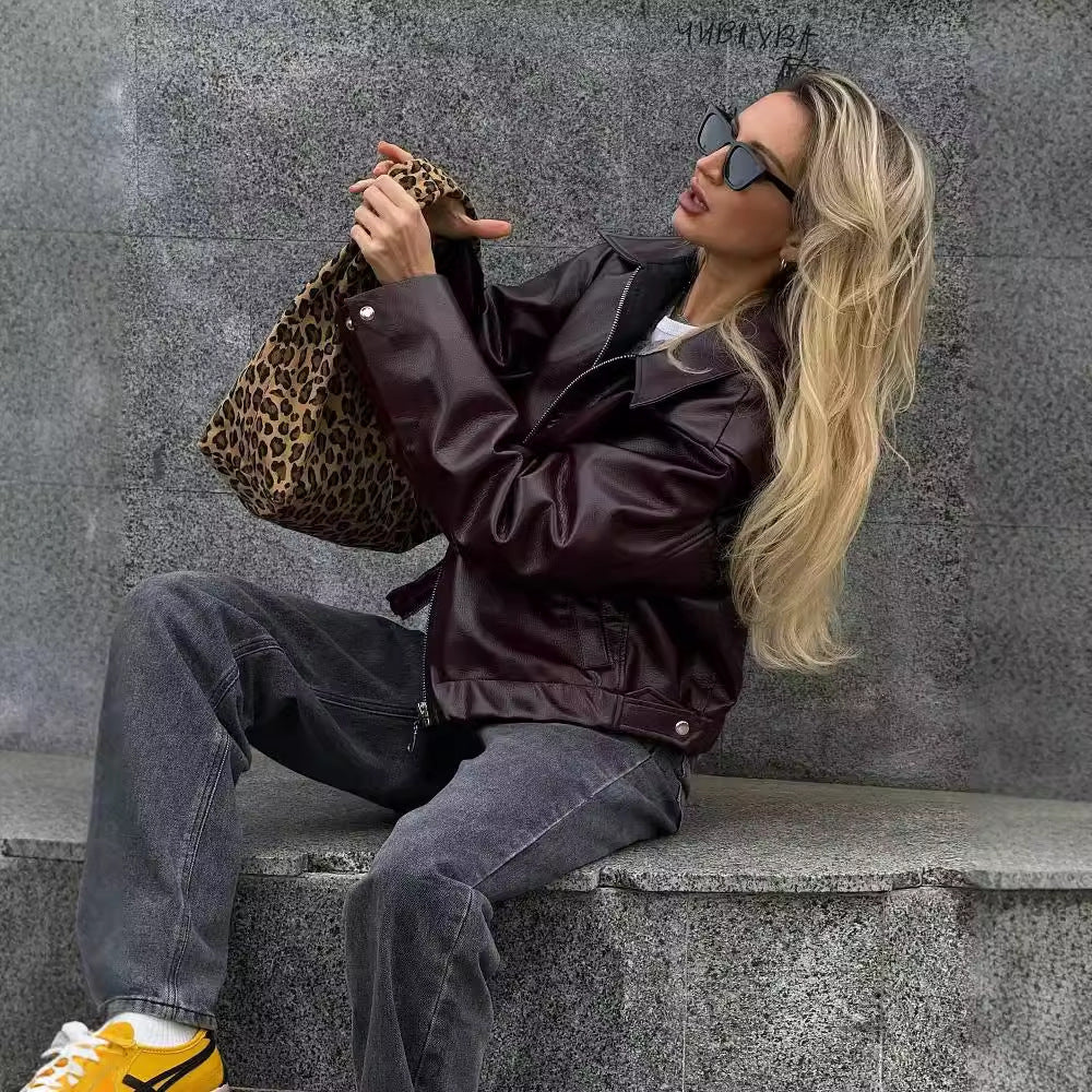 Sarah – Lederjacke mit Reißverschluss und Langarm