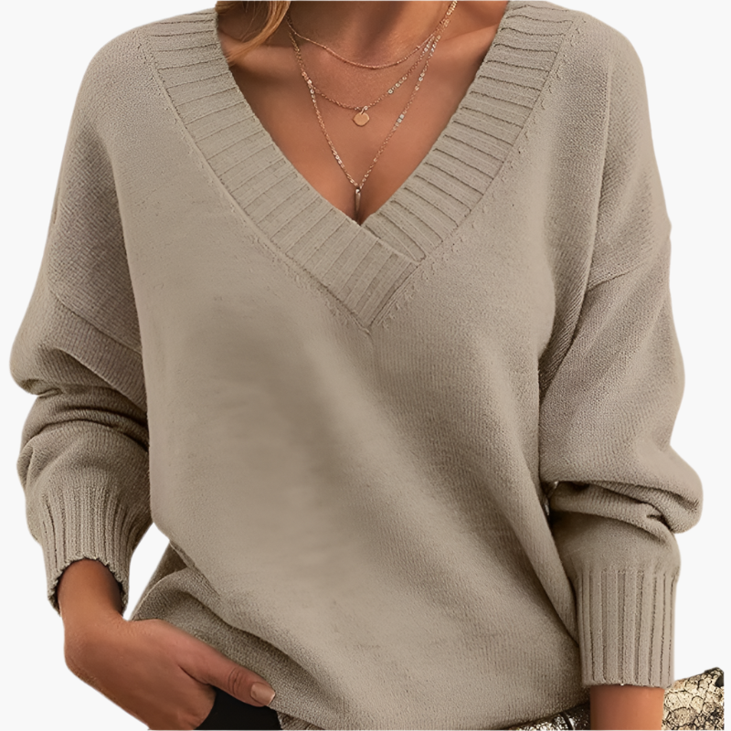 Damen Pullover V-Ausschnitt Strickpullover Elegant Freizeitmode für Winter
