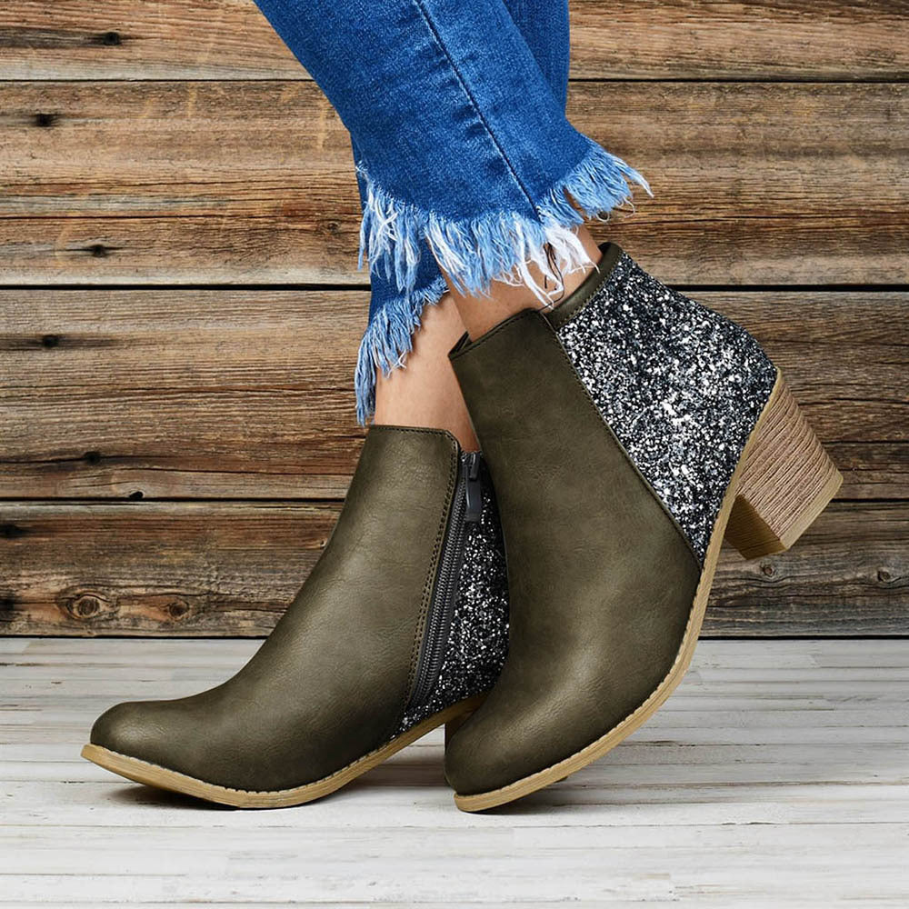 Carly – Glitzernde Damenstiefeletten mit dicken Absätzen
