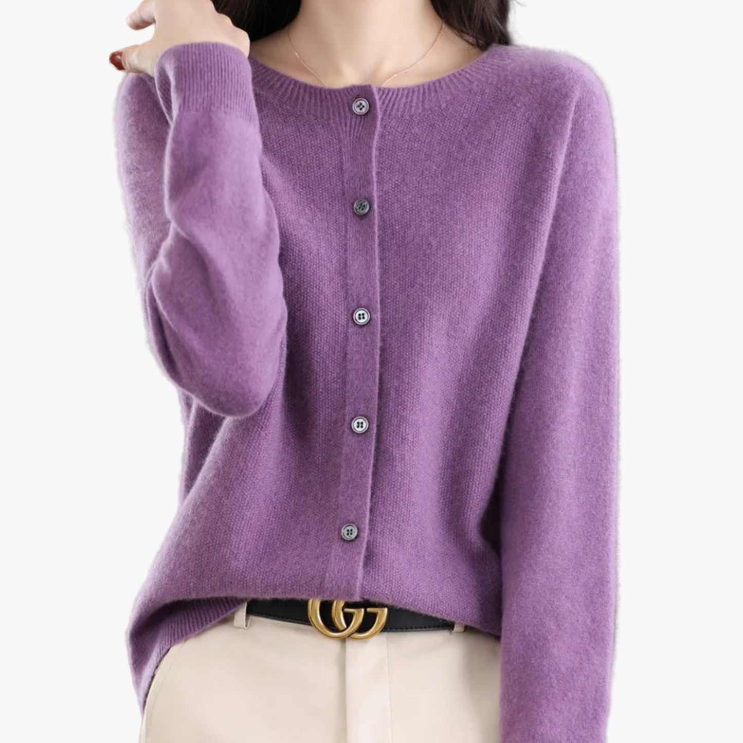 Damen Strickjacke mit Rundhalsausschnitt – Klassischer Cardigan für Alltag und Büro