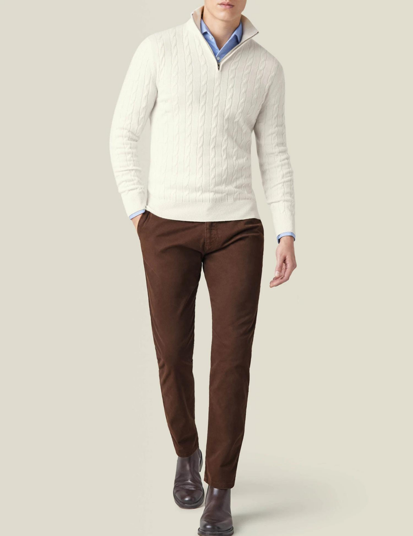 Herren Zopfmuster Strickpullover mit Reißverschluss – Eleganter Freizeit- und Business-Look