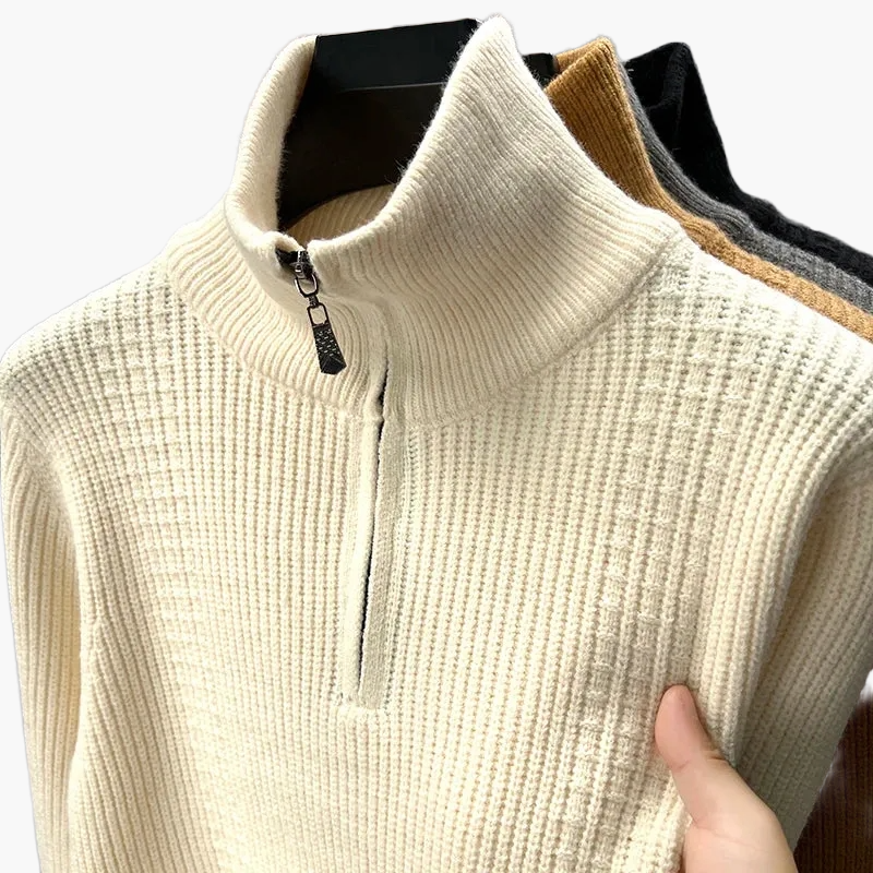 Damen Strickpullover mit Stehkragen und Reißverschluss – Bequemer Winterpullover für Alltag und Büro