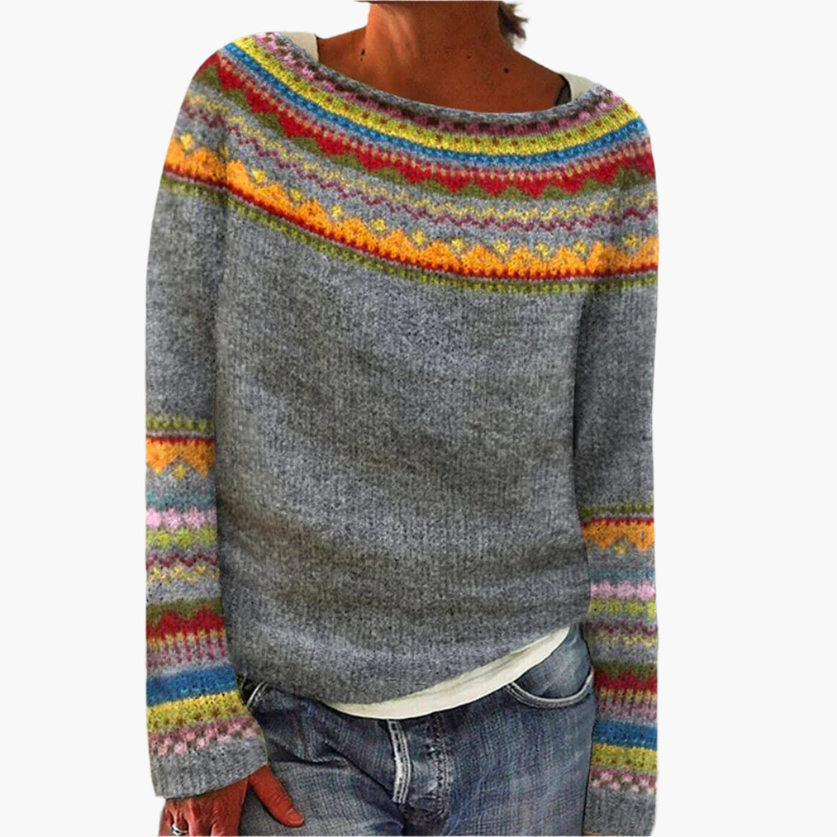 Damen Retro Strickpullover im Vintage-Stil – Bequemer Herbstpullover mit Muster