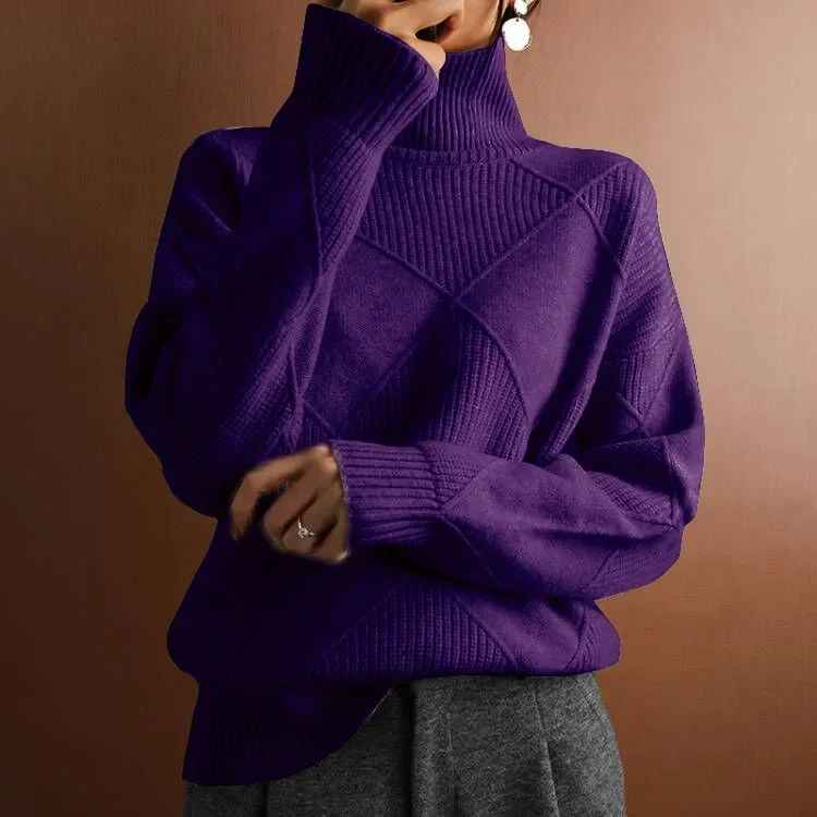 Carina - Damen Strickpullover - Hoher Kragen, locker, für Herbst und Winter