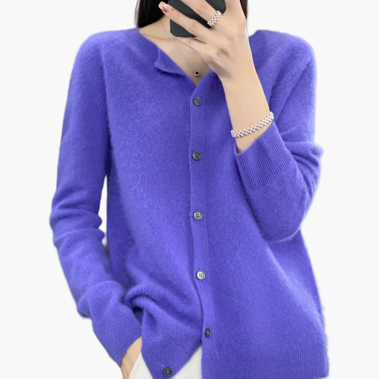 Damen Strickjacke mit Rundhalsausschnitt – Klassischer Cardigan für Alltag und Büro