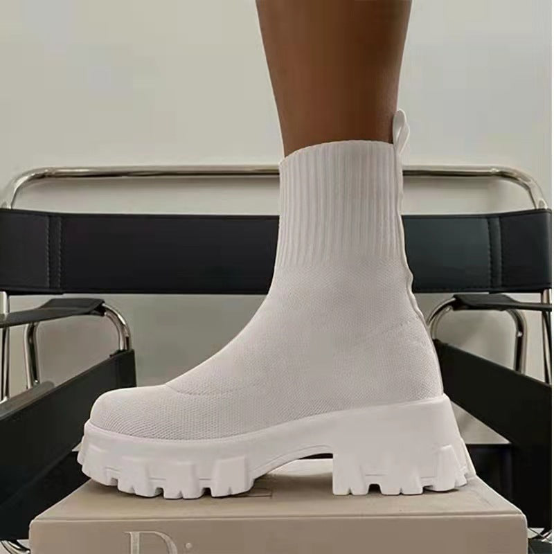 Dawn – Damen Sockenstiefel mit Plateau und klobigen Absätzen