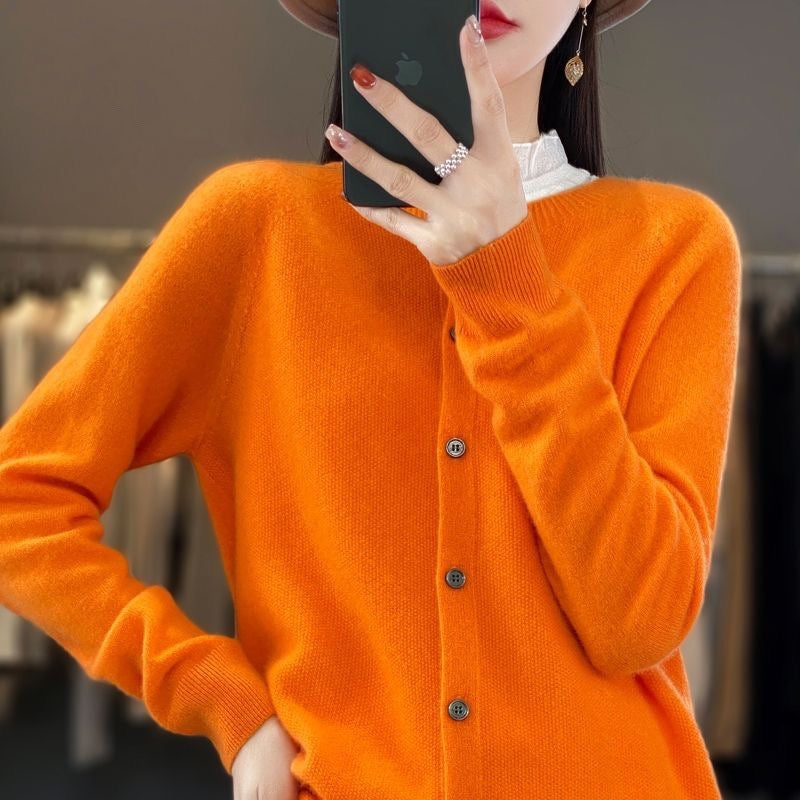 Margaret – Damen Cardigan aus Merinowolle mit O-Ausschnitt