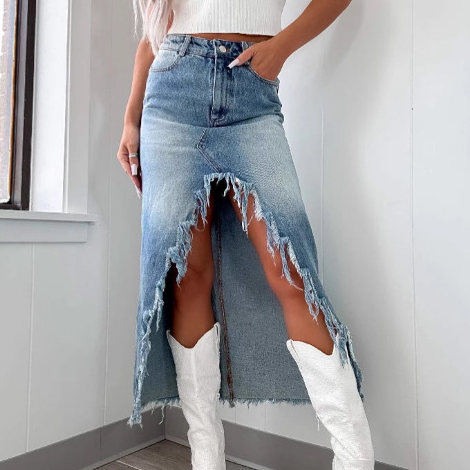 Megan – Asymmetrischer Damenrock mit ausgefranstem Saum