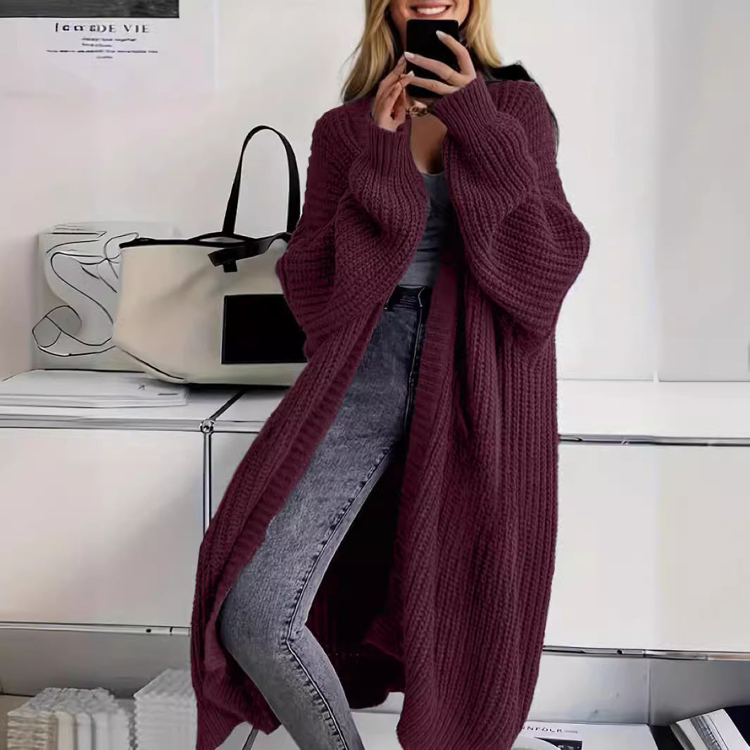 Kathryn – Langer Strick-Cardigan mit Taschen und Laternenärmeln