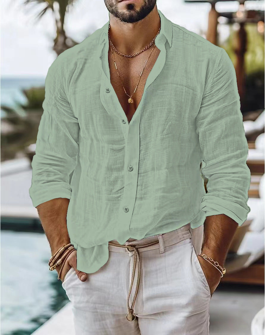 Fred – Herrenhemd aus Baumwoll-Leinen im Casual-Stil mit Langarm