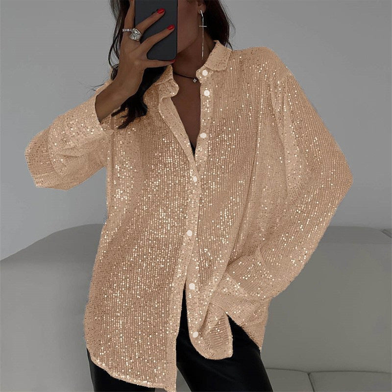 Hannah – Langärmliges Paillettenhemd im Street-Style für Damen