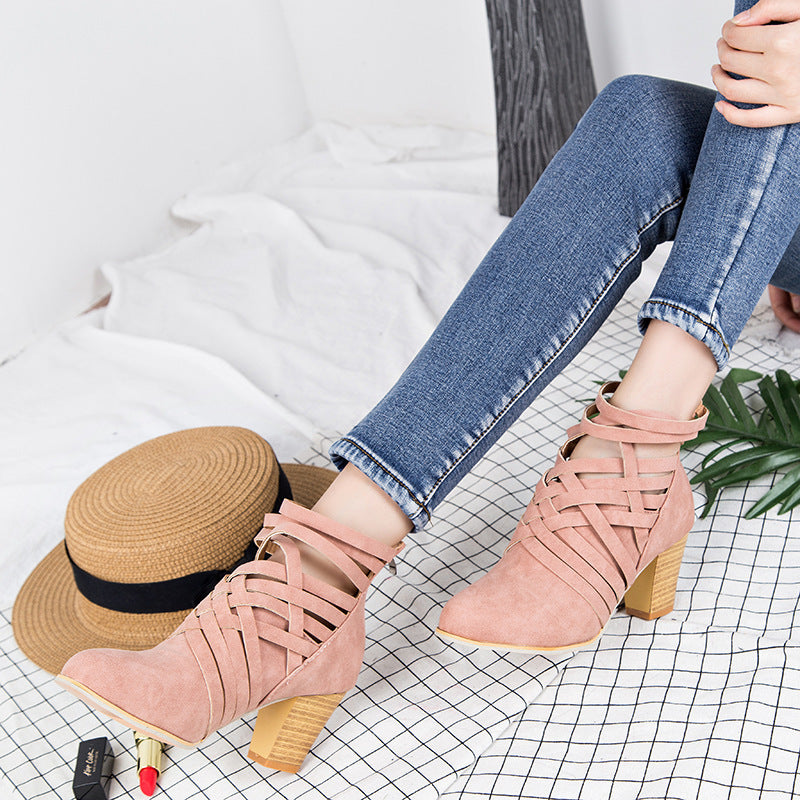 Lily – Offene Damenstiefeletten mit Dicken Absätzen