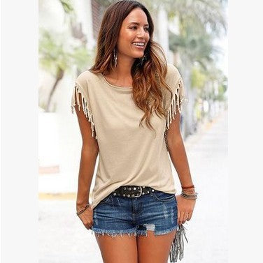 Amy – Damen-T-Shirt mit Rundhals und Quasten