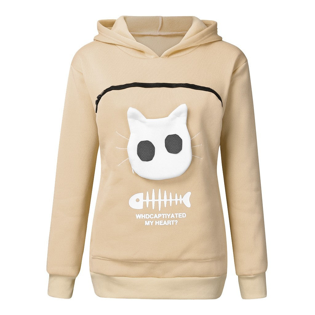 Karen – Damen Kapuzenpullover mit Katzen-Taschen-Design